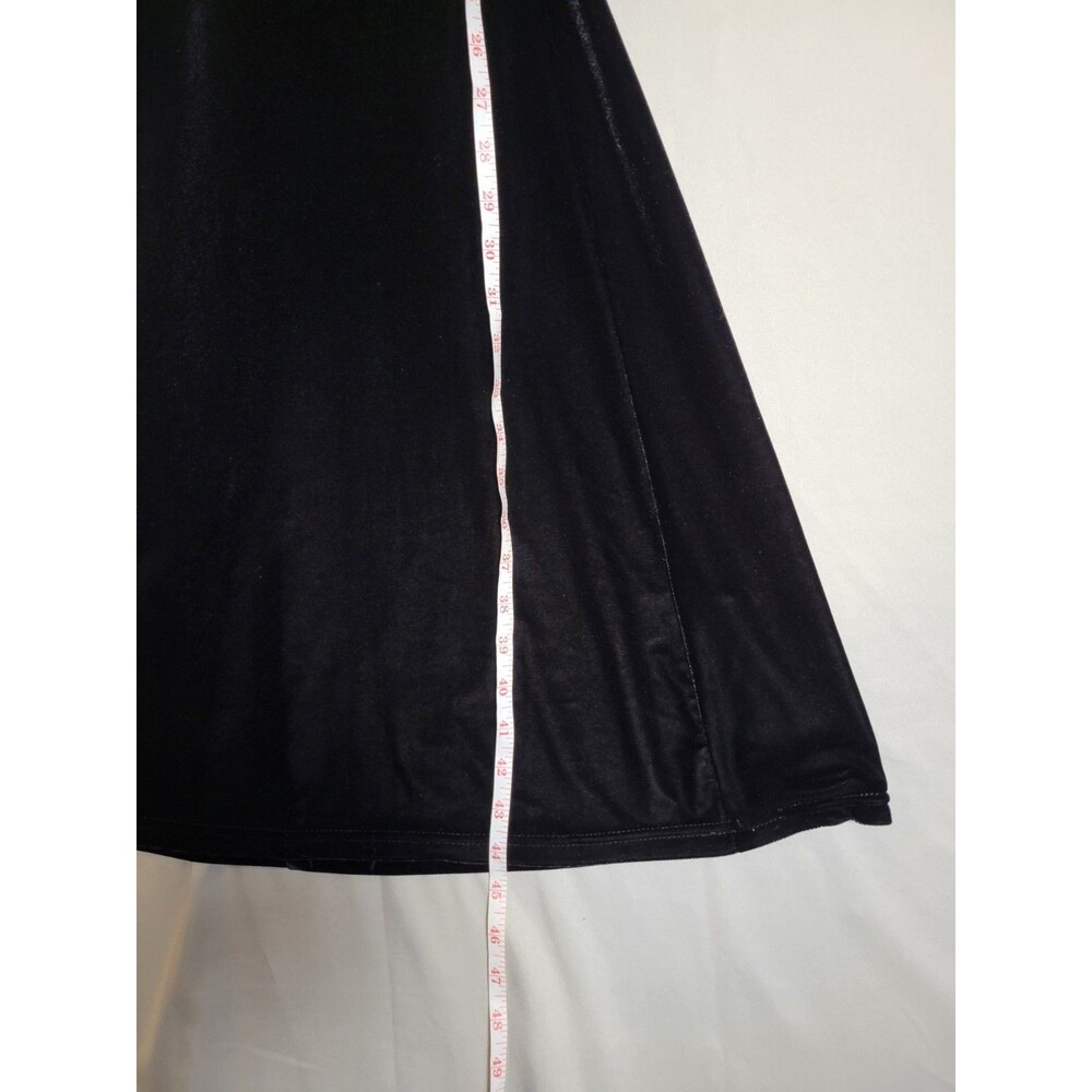 GNW Black Velvet Midi Dress Womens 12 Whimsigoth Witchy 3/4 Sleeve V-neck - Picture 6 of 12
